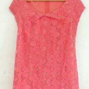 Orange Floral Flower Lace Fitted Fancy Short Sleeve Summer Dress Size Medium